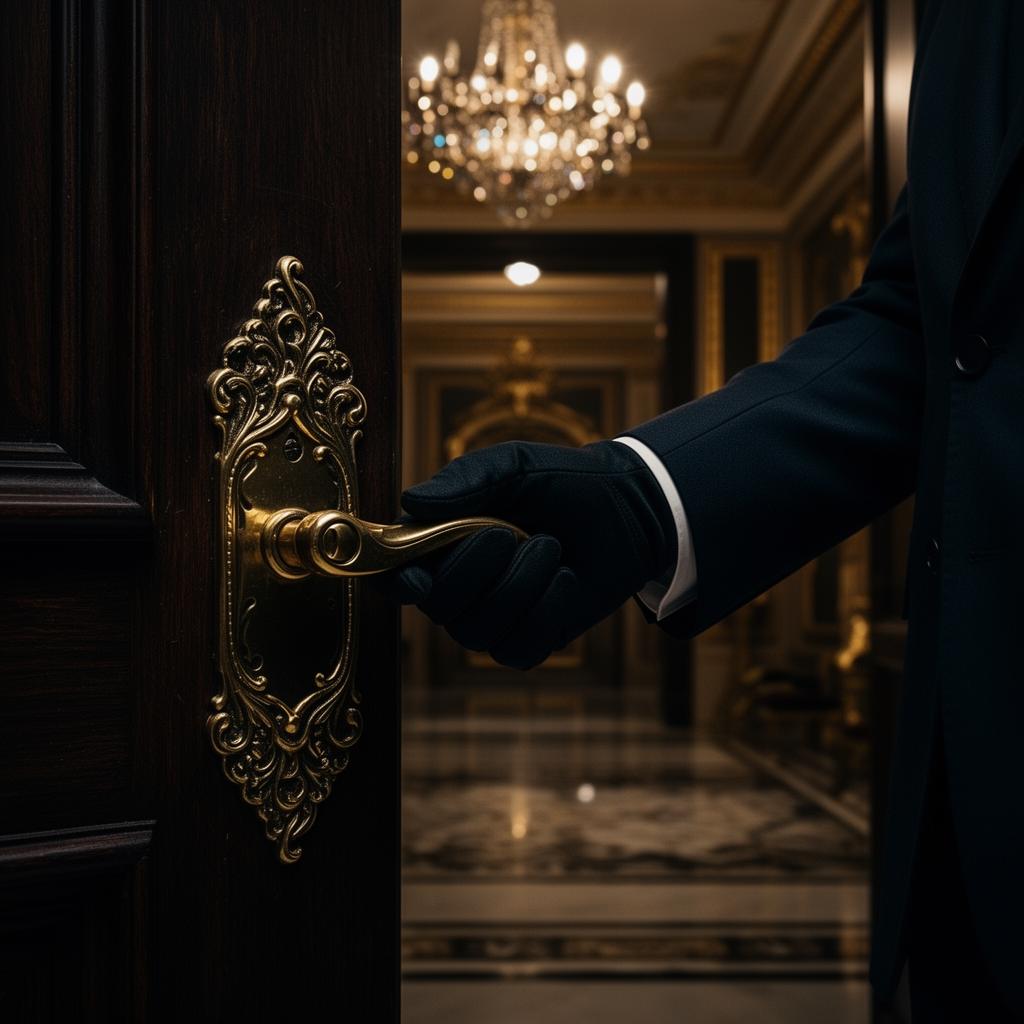 Concierge opening ornate door